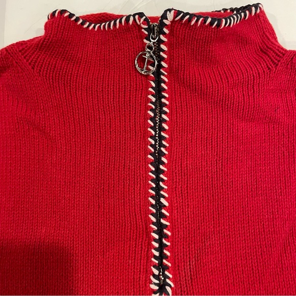 4th of July 90’s-y2k Red 1/4 zip chunky nautical kangaroo pocket sweater ‘Merica - Picture 5 of 8